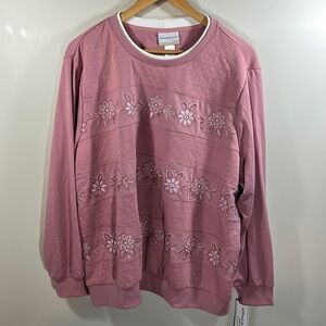 NWT Alfred Dunner 90's Grandma Embroidered 3X Pink Sweatshirt Crewneck